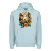 Blue Mist Hereford heifer with sunflower and leopard Premium Hoodie - LillyAllenDesigns