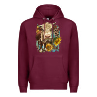 Burgundy Hereford heifer with sunflower and leopard Premium Hoodie - LillyAllenDesigns