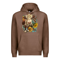 Chestnut Hereford heifer with sunflower and leopard Premium Hoodie - LillyAllenDesigns