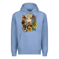 Colony Blue Hereford heifer with sunflower and leopard Premium Hoodie - LillyAllenDesigns