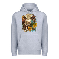 Heather Grey Hereford heifer with sunflower and leopard Premium Hoodie - LillyAllenDesigns