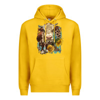 Lemon Hereford heifer with sunflower and leopard Premium Hoodie - LillyAllenDesigns