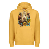 Mustard Hereford heifer with sunflower and leopard Premium Hoodie - LillyAllenDesigns