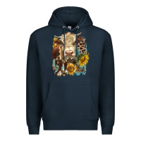 Navy Hereford heifer with sunflower and leopard Premium Hoodie - LillyAllenDesigns