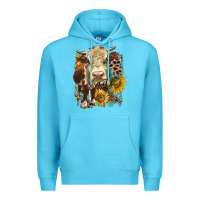 Ocean Blue Hereford heifer with sunflower and leopard Premium Hoodie - LillyAllenDesigns