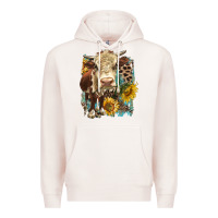 Pale Pink Hereford heifer with sunflower and leopard Premium Hoodie - LillyAllenDesigns