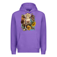 Purple Hereford heifer with sunflower and leopard Premium Hoodie - LillyAllenDesigns