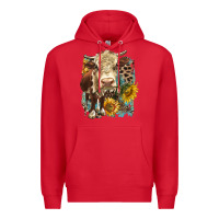 Red Hereford heifer with sunflower and leopard Premium Hoodie - LillyAllenDesigns