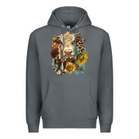 Rock Hereford heifer with sunflower and leopard Premium Hoodie - LillyAllenDesigns
