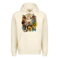 Sandshell Hereford heifer with sunflower and leopard Premium Hoodie - LillyAllenDesigns