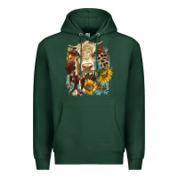 Sports Green Hereford heifer with sunflower and leopard Premium Hoodie - LillyAllenDesigns