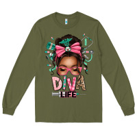 Army Green afro messy bun diva life Long Sleeve Tee - texasbilliewilder