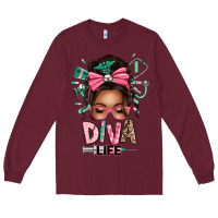 Burgundy afro messy bun diva life Long Sleeve Tee - texasbilliewilder