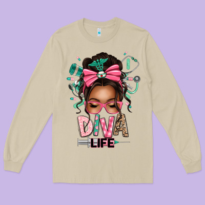 Afro Messy Bun Diva Life Long Sleeve Tee Designed By Texasbilliewilder