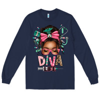 Navy afro messy bun diva life Long Sleeve Tee - texasbilliewilder