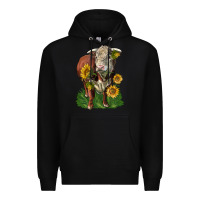 Black hereford bull with sunflowers Premium Hoodie - LillyAllenDesigns
