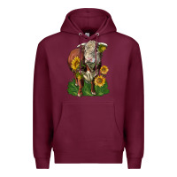 Burgundy hereford bull with sunflowers Premium Hoodie - LillyAllenDesigns