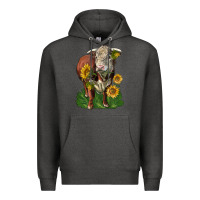 Charcoal Heather hereford bull with sunflowers Premium Hoodie - LillyAllenDesigns