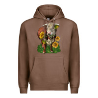Chestnut hereford bull with sunflowers Premium Hoodie - LillyAllenDesigns