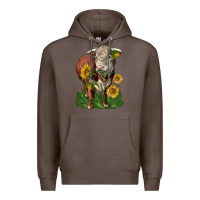 Coffee hereford bull with sunflowers Premium Hoodie - LillyAllenDesigns