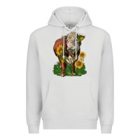 Dove Grey hereford bull with sunflowers Premium Hoodie - LillyAllenDesigns