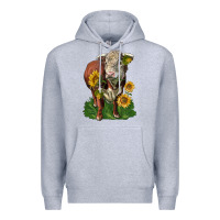 Heather Grey hereford bull with sunflowers Premium Hoodie - LillyAllenDesigns
