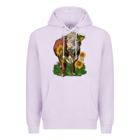 Lilac hereford bull with sunflowers Premium Hoodie - LillyAllenDesigns