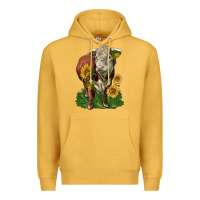 Mustard hereford bull with sunflowers Premium Hoodie - LillyAllenDesigns