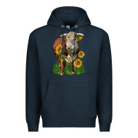 Navy hereford bull with sunflowers Premium Hoodie - LillyAllenDesigns
