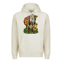 Oatmeal Heather hereford bull with sunflowers Premium Hoodie - LillyAllenDesigns