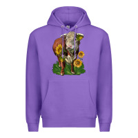 Purple hereford bull with sunflowers Premium Hoodie - LillyAllenDesigns