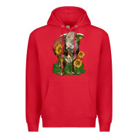 Red hereford bull with sunflowers Premium Hoodie - LillyAllenDesigns