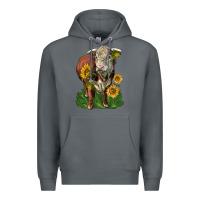 Rock hereford bull with sunflowers Premium Hoodie - LillyAllenDesigns