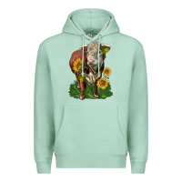 Seafoam hereford bull with sunflowers Premium Hoodie - LillyAllenDesigns