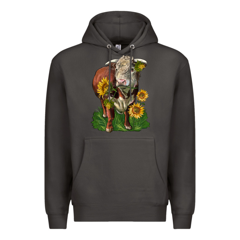 Hereford Bull With Sunflowers Premium Hoodie by LillyAllenDesigns | Teevron
