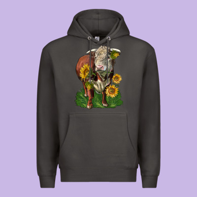 Hereford Bull With Sunflowers Premium Hoodie Designed By Lillyallendesigns