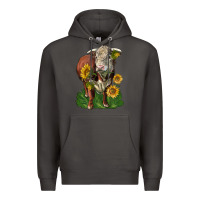 Smoke hereford bull with sunflowers Premium Hoodie - LillyAllenDesigns