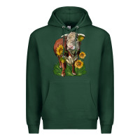 Sports Green hereford bull with sunflowers Premium Hoodie - LillyAllenDesigns