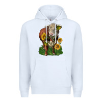 White hereford bull with sunflowers Premium Hoodie - LillyAllenDesigns