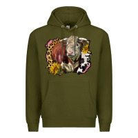 Army Green hereford bull western background Premium Hoodie - LillyAllenDesigns