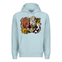 Blue Mist hereford bull western background Premium Hoodie - LillyAllenDesigns