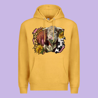 Hereford Bull Western Background Premium Hoodie Designed By Lillyallendesigns