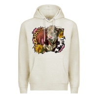 Oatmeal Heather hereford bull western background Premium Hoodie - LillyAllenDesigns