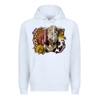 White hereford bull western background Premium Hoodie - LillyAllenDesigns