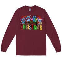 Burgundy merry christmas stitch Long Sleeve Tee - AdoDesignShop