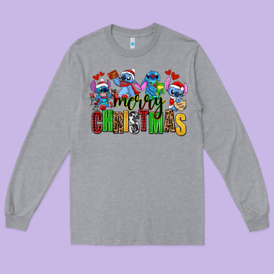 Merry Christmas Stitch Long Sleeve Tee Designed By Adodesignshop