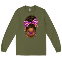 Army Green sorority colors purple carol afro messy bun woman Long Sleeve Tee - texasbilliewilder