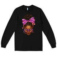 Black sorority colors purple carol afro messy bun woman Long Sleeve Tee - texasbilliewilder