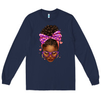 Sorority Colors Purple Carol Afro Messy Bun Woman Long Sleeve Tee | Teevron