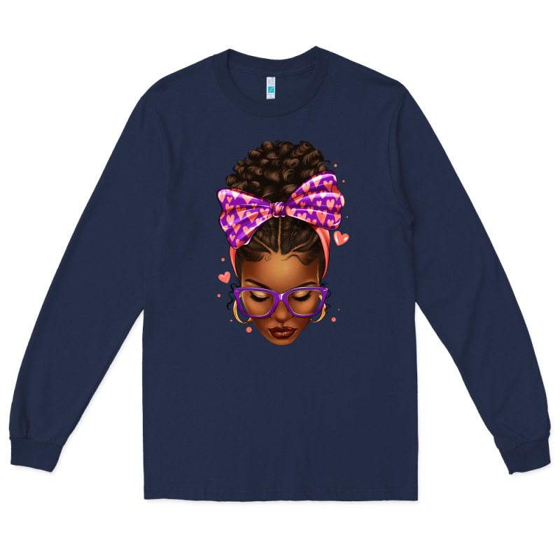 Sorority Colors Purple Carol Afro Messy Bun Woman Long Sleeve Tee by texasbilliewilder | Teevron